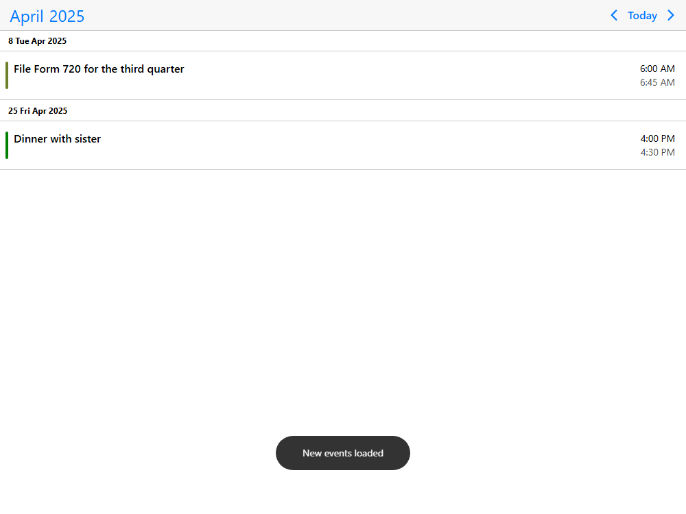Mobiscroll Agenda Loading events on demand Agenda with dynamic data. Load events on demand with page change from an external JSON API.