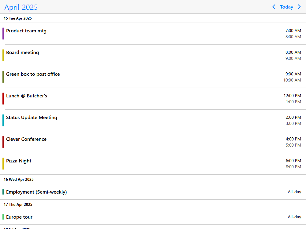 Show/hide days without events in the agenda. Useful for having actions on empty days for event creation.