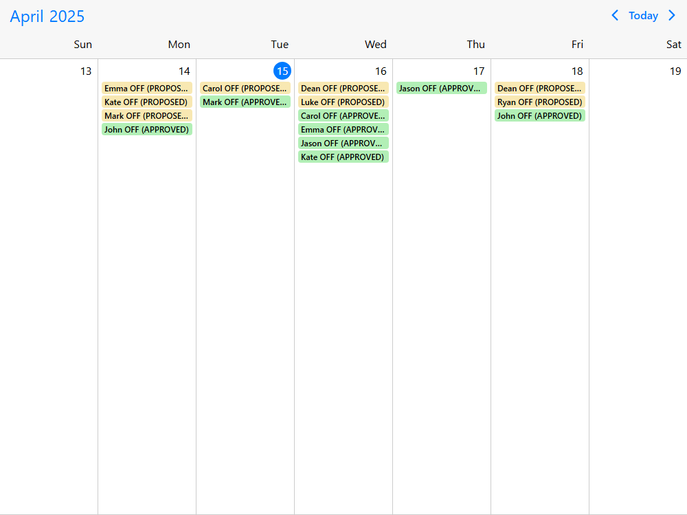 Mobiscroll Calendar Custom event order Event calendar week view with custom event order. Show proposed events first, approved events after.