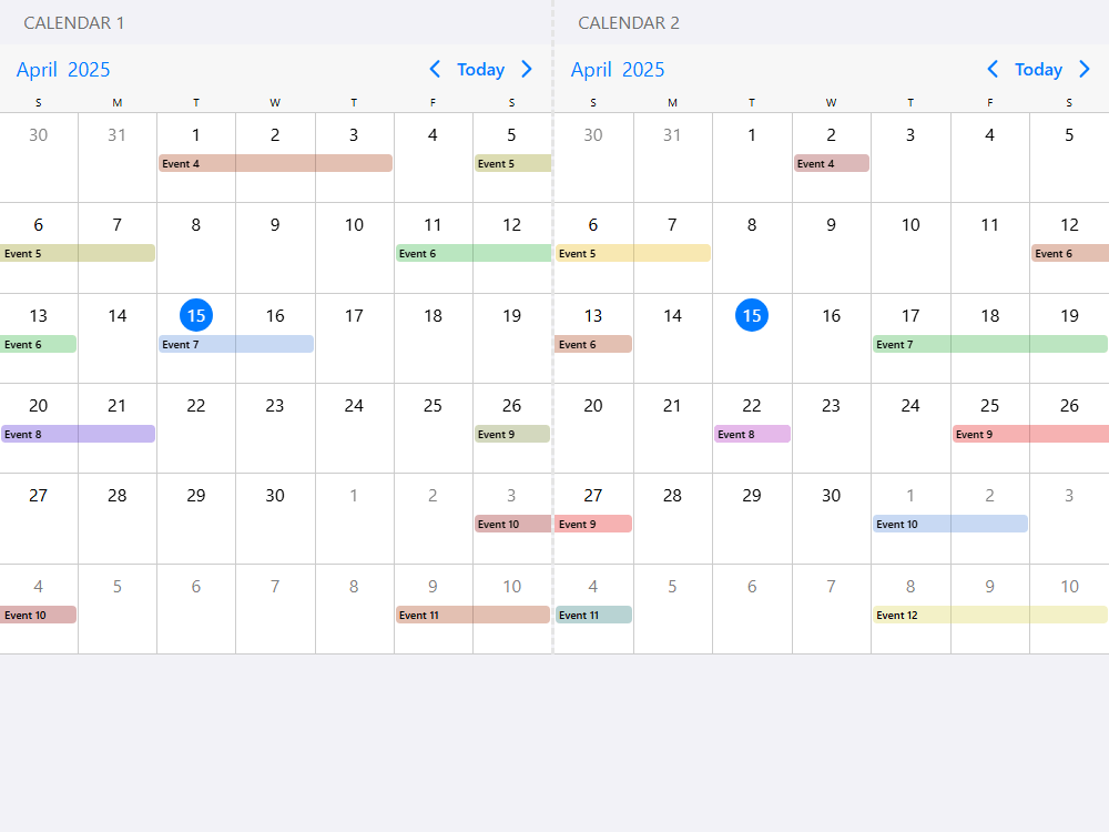 Event calendar with drag & drop between two separate instances. Drag events between calendars.