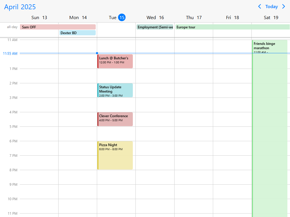 Mobiscroll Scheduler Desktop weekly schedule Desktop scheduler with weekly calendar and schedule. 24 hour view with builtin in support for drag & drop.