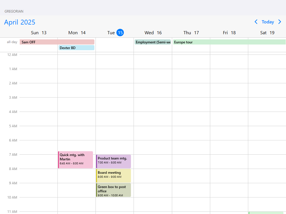 Mobiscroll Scheduler Calendar systems Scheduler with Gregorian, Hijri and Jalali system supporting different language and culture settings.