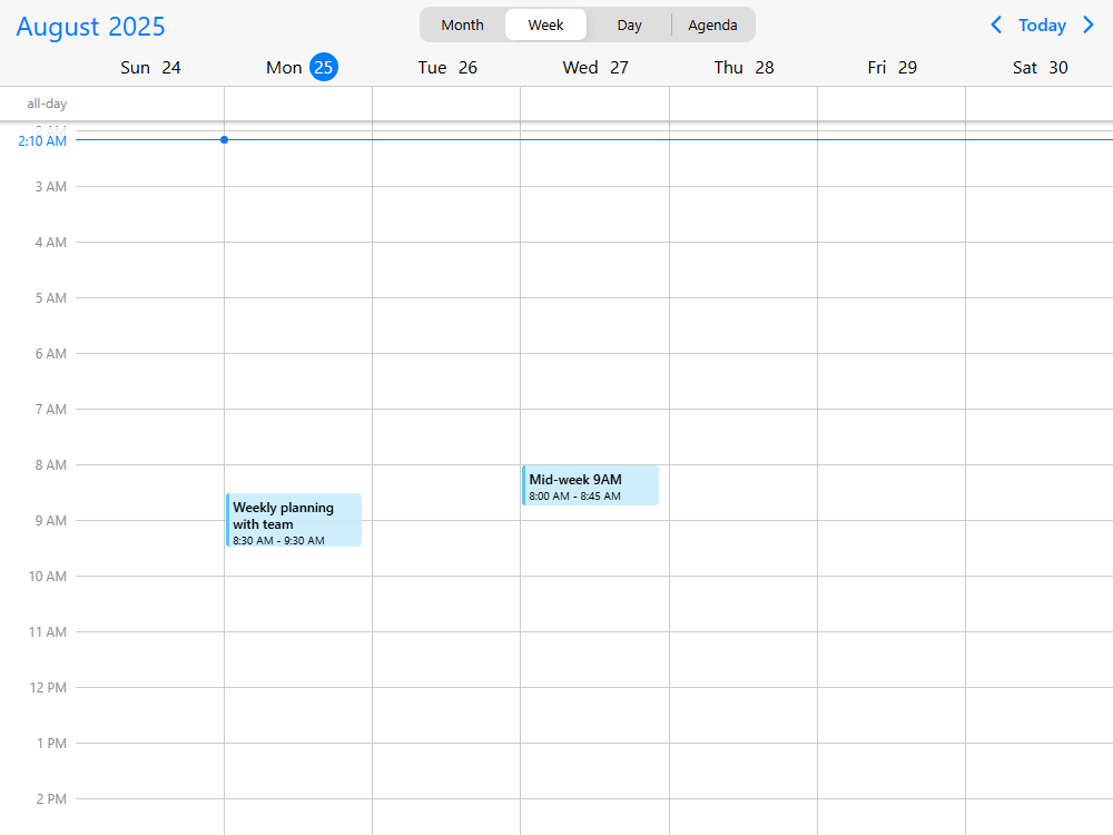 Scheduler with google calendar data source. Display events on your website loaded from google calendar.