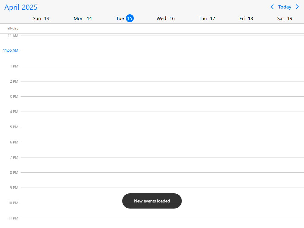 Scheduler with dynamic data. Load events on demand with month change from an external JSON API.