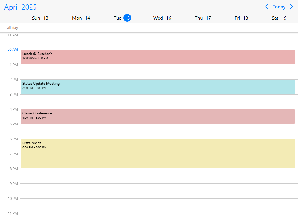 Mobiscroll Scheduler Mobile daily schedule Scheduler for mobile with week-calendar at the top and daily schedule below. Drag & drop enabled.