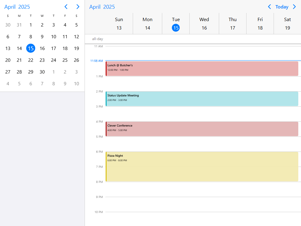 Scheduler with small external date picker for navigation. Render components side-by-side.