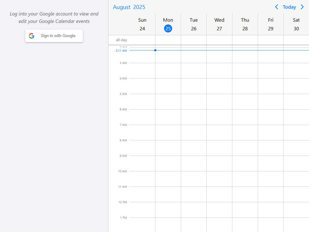 Scheduler with google integration. Add, edit, delete & show events from authorized private google calendars.