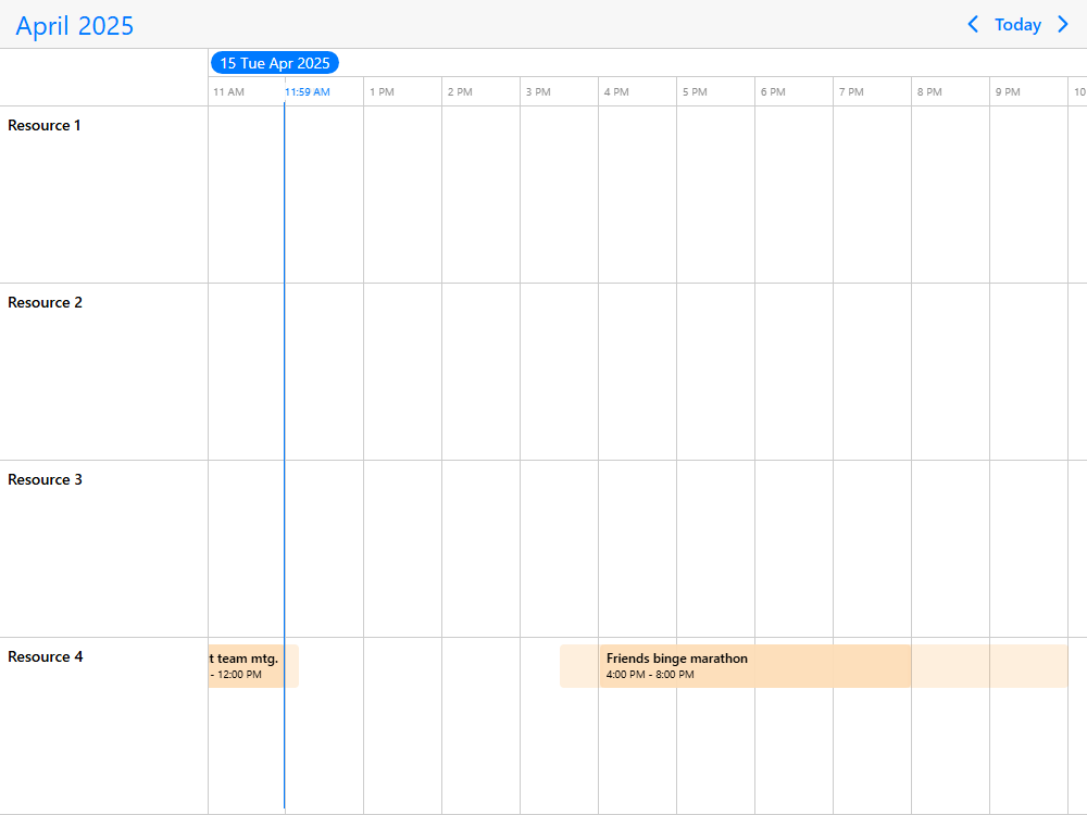 Mobiscroll Timeline Event buffer Show event buffers for timeline events, tasks or appointments. Use it to add travel time, clean up & more.