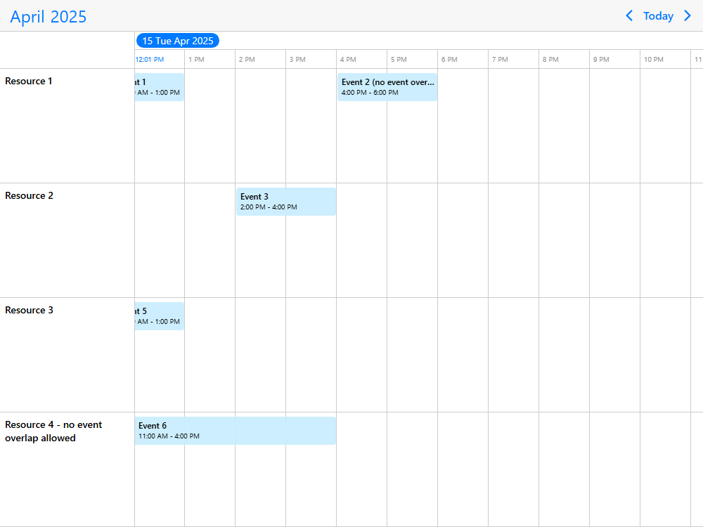 Mobiscroll Timeline Prevent event overlap Control/prevent event overlap and double scheduling in the timeline view with drag & drop.
