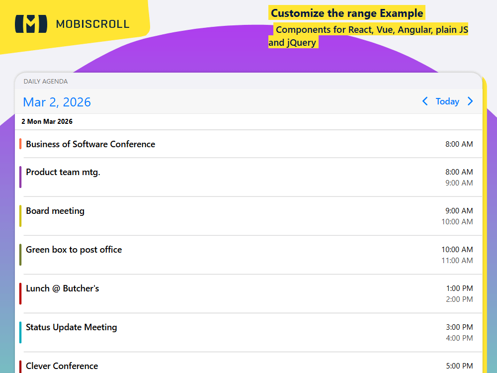 Adjust the visible date range in your Agenda. Switch between day, week, month, or year views to show single or multi-day events.