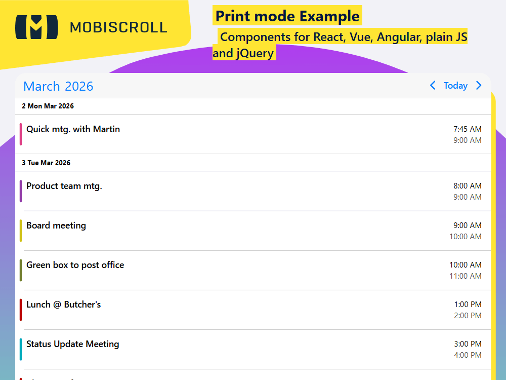 Generate a printable view of your Agenda or export it as a PDF. Perfect for reports, offline access, or sharing schedules.
