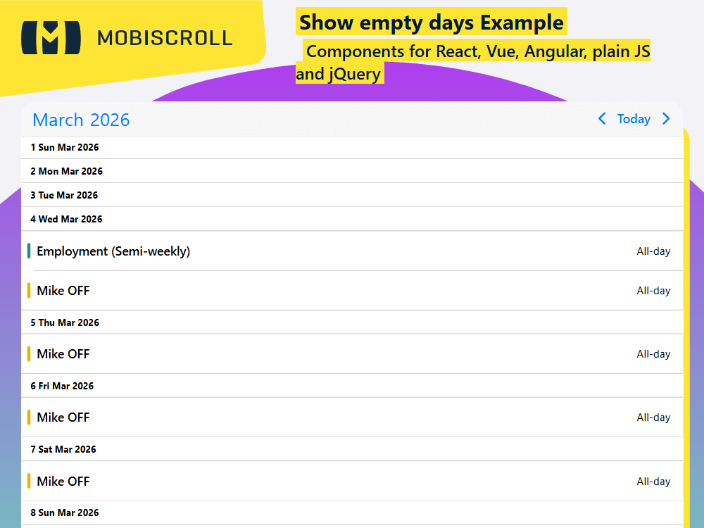 Show or hide empty days in the Agenda to keep your calendar clean and focused. Ideal for event-heavy or long-range schedules.