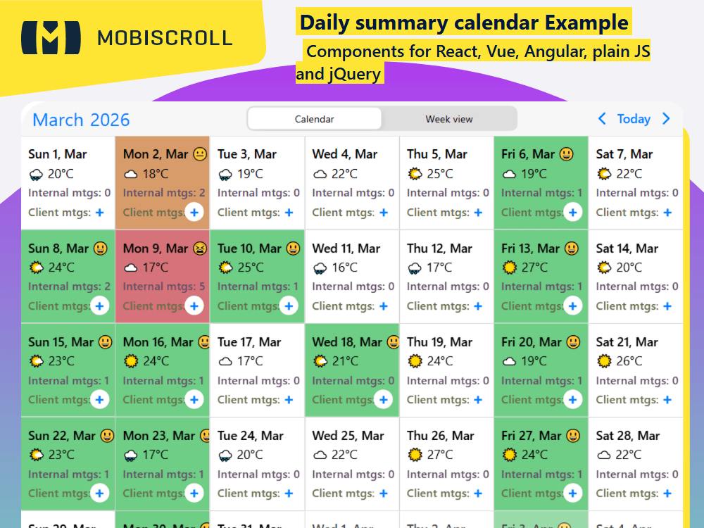 Show daily summaries in your Calendar. Combine events, tasks, and deadlines, and link to day or week views for a clear, interactive overview.