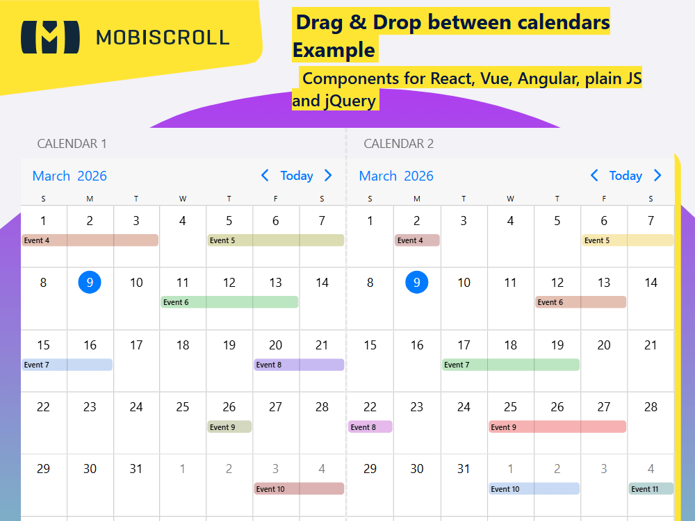 Enable drag and drop between multiple Calendars. Move events across instances for smooth data sync and flexible cross-calendar scheduling.