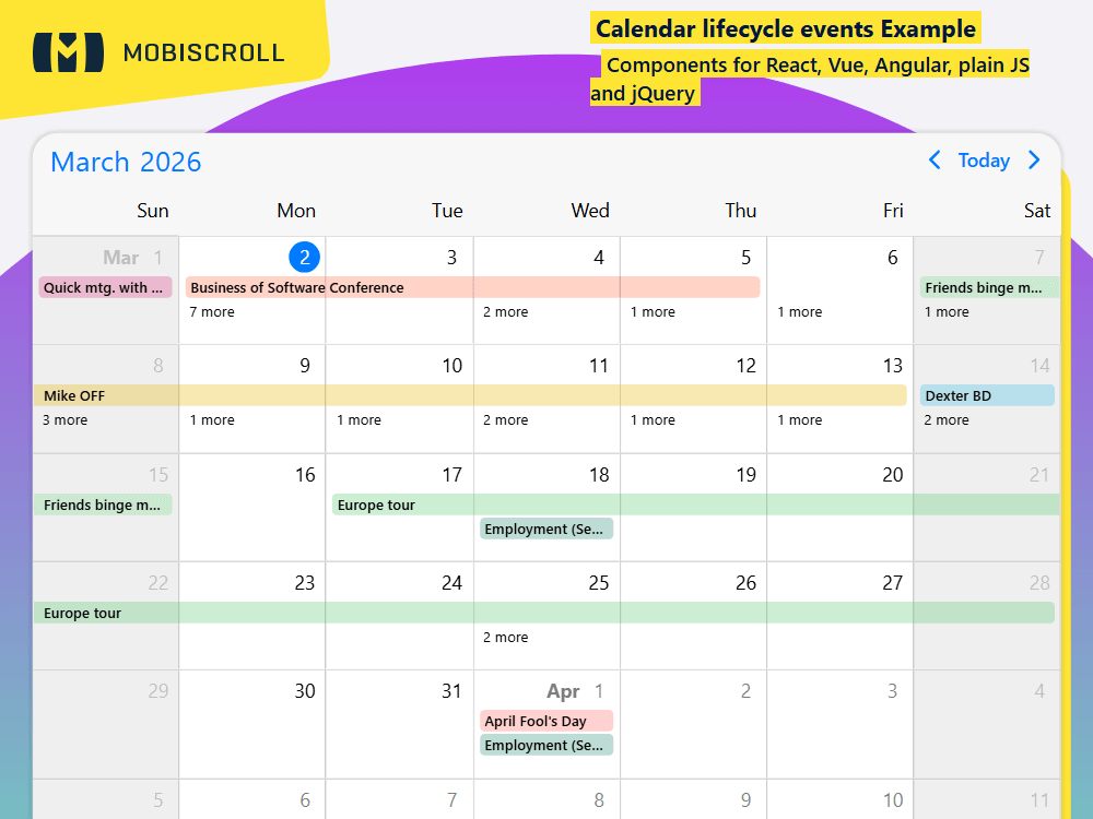 Understand lifecycle events in the Calendar. Use hooks to integrate custom logic, extend functionality, and respond to calendar updates.