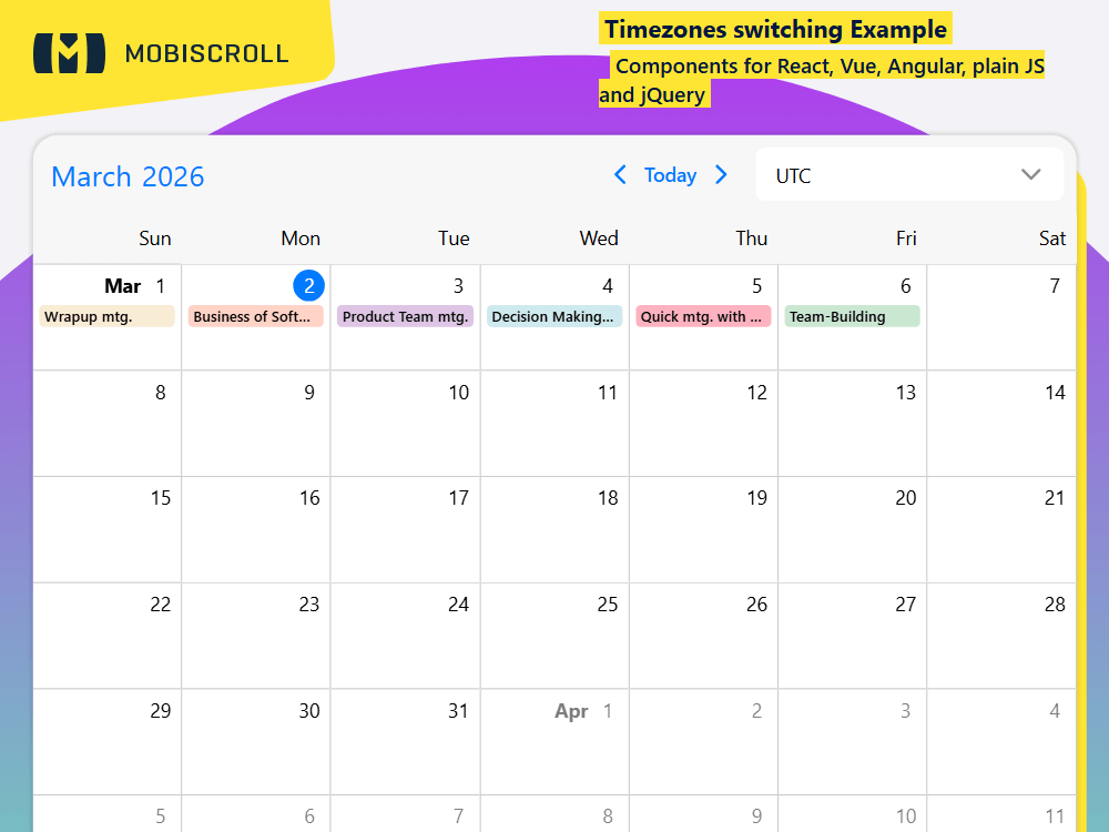 Let users switch timezones using your Event Calendar. Load events in UTC and adjust displays dynamically for accurate local times.