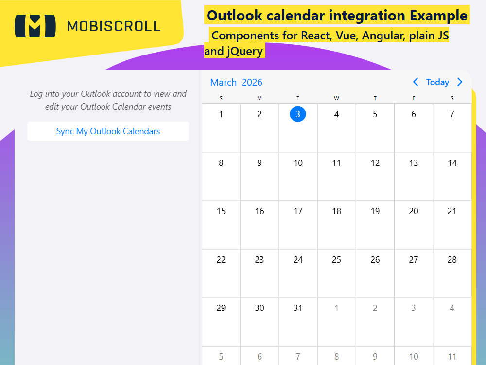 Sync the Calendar with Microsoft Outlook. Add, edit, or delete events automatically through API integration for smooth scheduling.