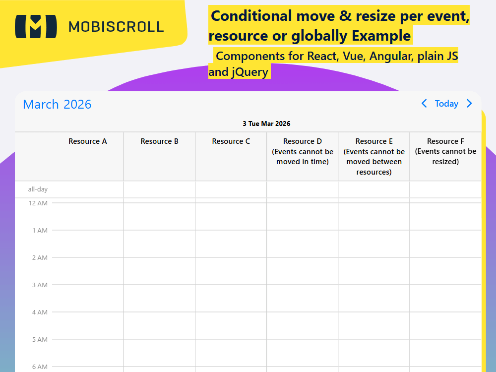 Gain full control over event interactions in. Apply conditional move and resize rules globally, per resource, or per event.