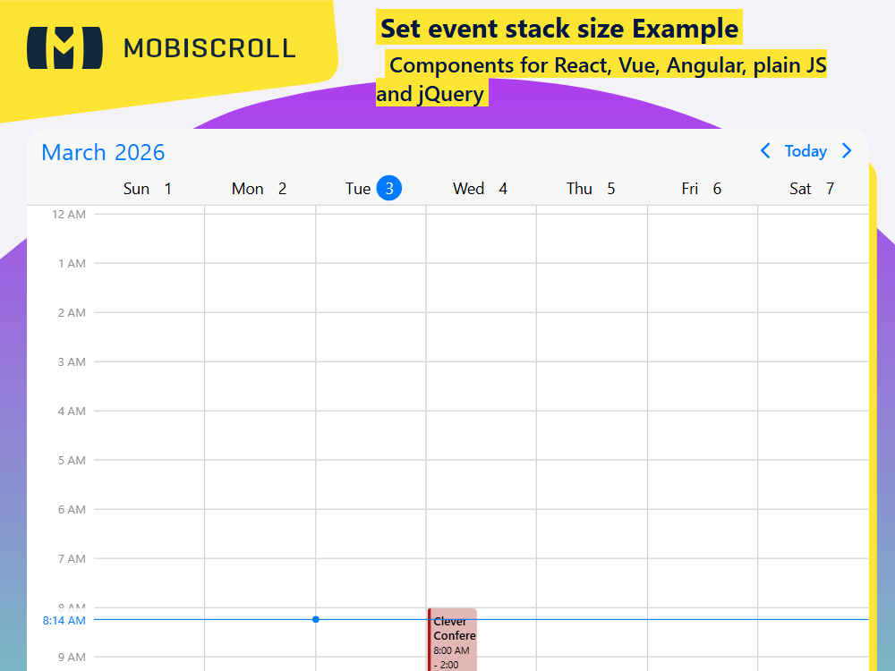 Set event stack size in the Scheduler to limit overlapping events and control minimum event width for scheduler views.