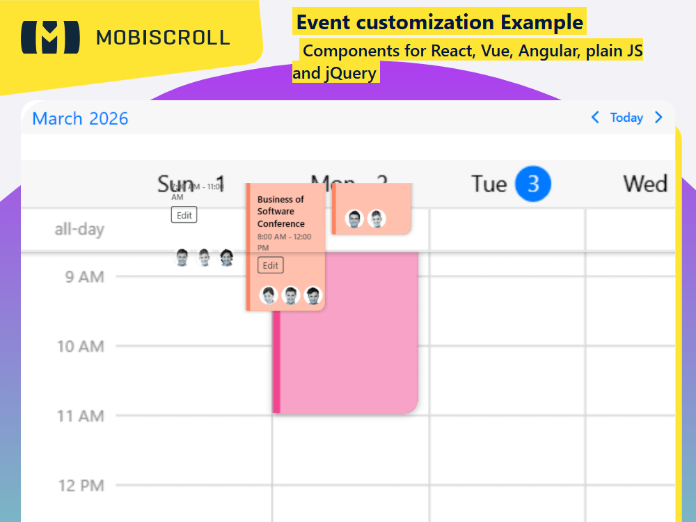 Define how every event looks and feels. gives full control over rendering with custom templates that adapt to any layout or brand style.