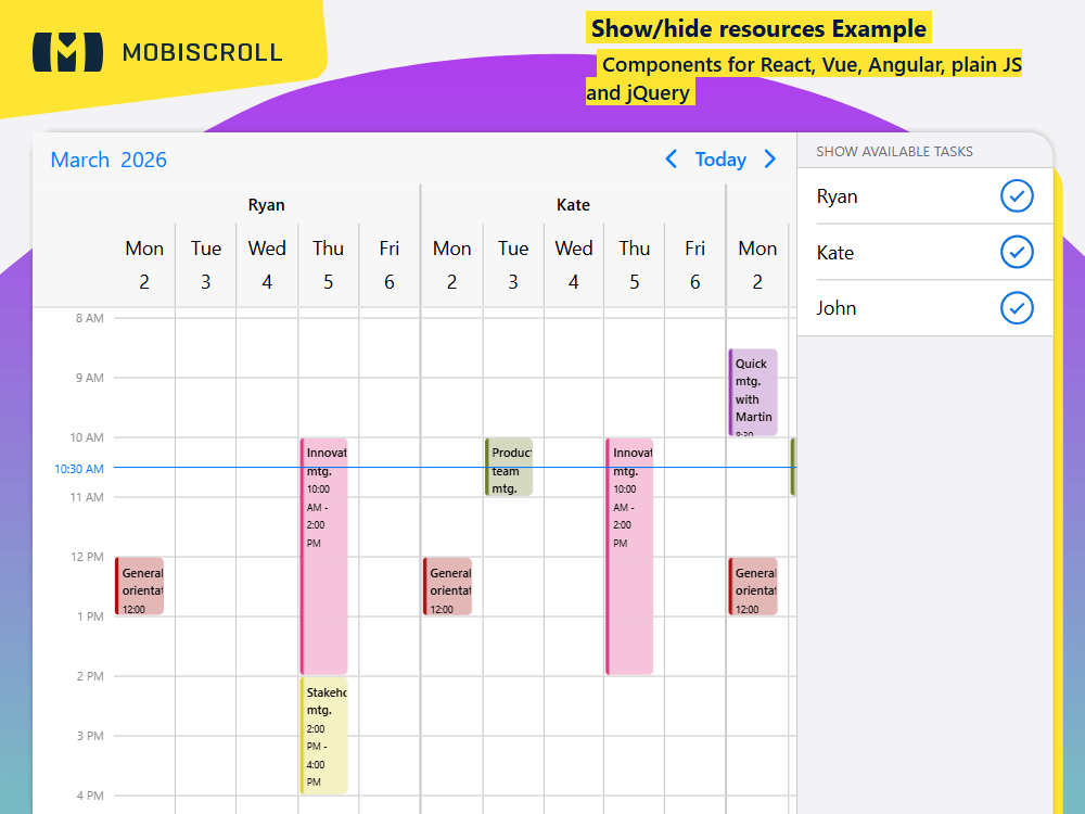 Control which resources are visible at any moment. includes a dynamic checklist that lets users show or hide resources instantly.
