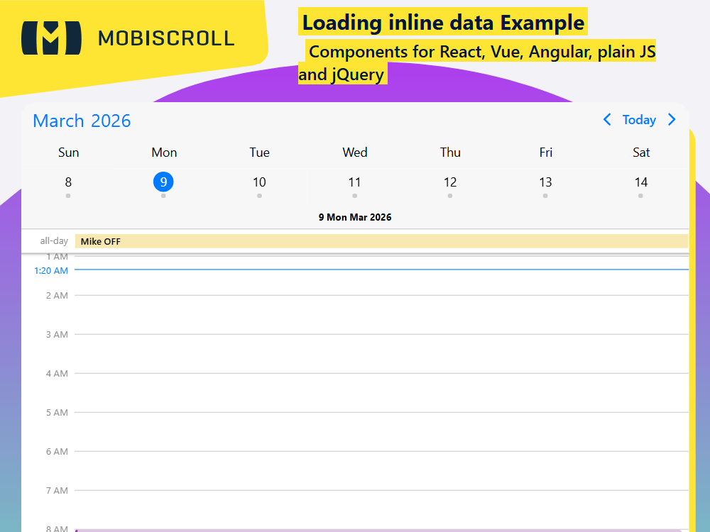 Load event data directly into your scheduler. Learn how inline data initialization works before moving to external sources.