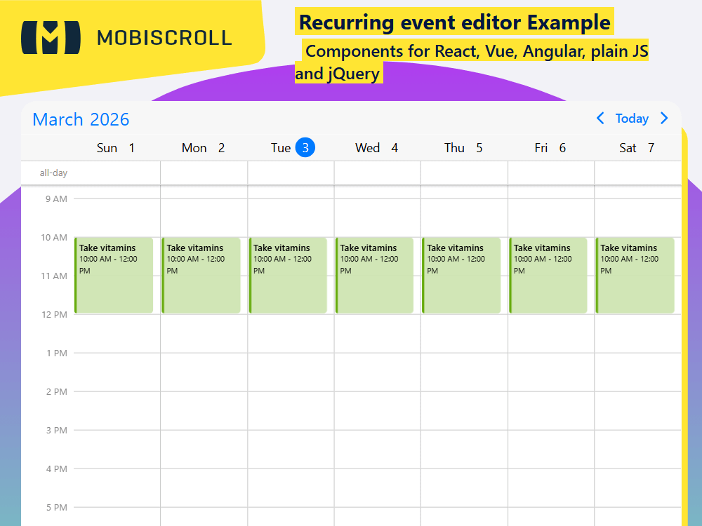 Add recurring events visually in. Choose preset recurrence rules or define custom repeat patterns directly in the editor.