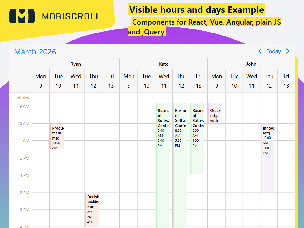 Keep your calendar focused. Trim your view. In, you can show only weekdays and business hours, making schedules cleaner and faster.