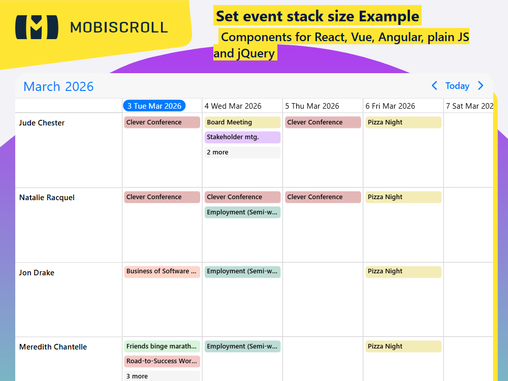Set event stack size in the Timeline to limit concurrent events and control how overlapping items are displayed per resource row.