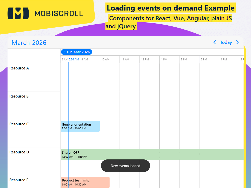 Improve performance with on-demand event loading. fetches JSON data only when needed, reducing load time and API calls.