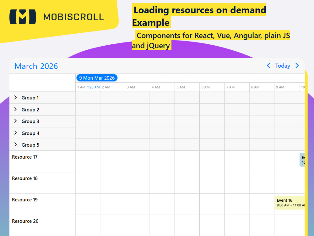 Load resources dynamically in. Fetch data from an external JSON API and update the timeline view instantly when needed.