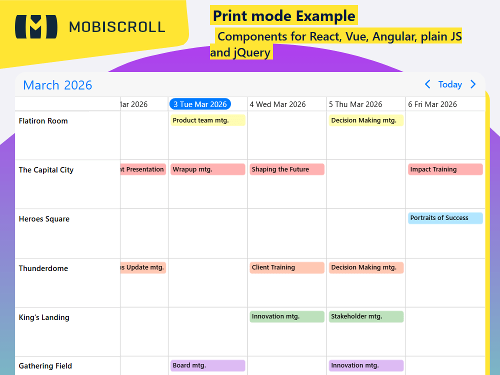 Export your timeline to PDF or print directly from the browser. Create clean, custom print views for sharing and reporting.