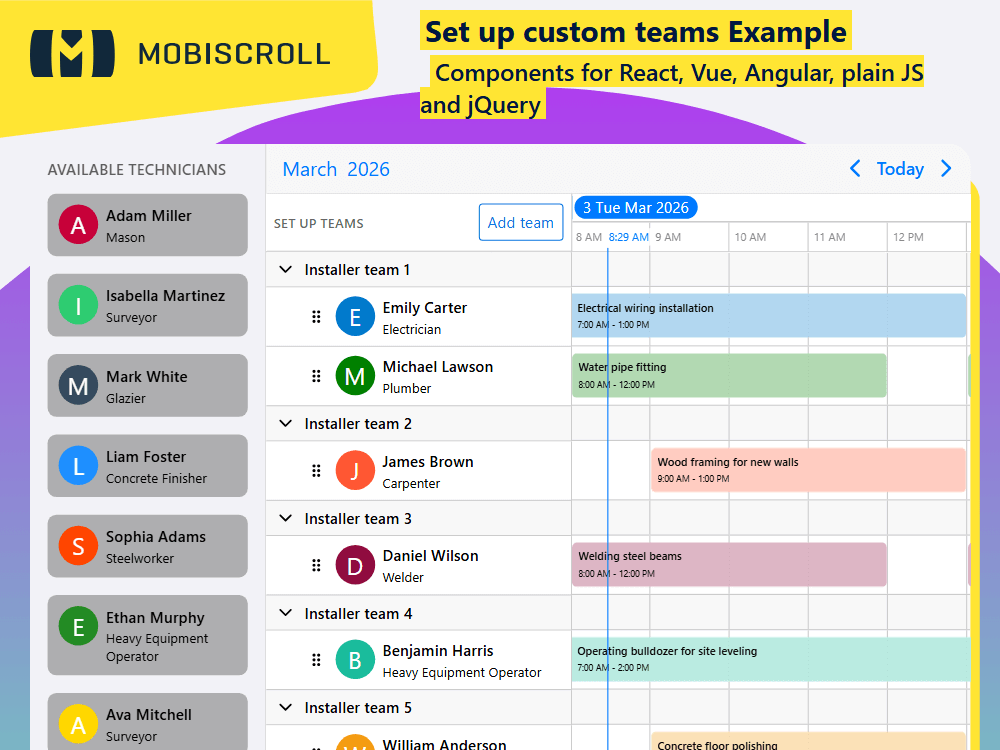 Plan and manage custom teams with. create and schedule jobs on the fly using drag & drop in a field service scheduler.