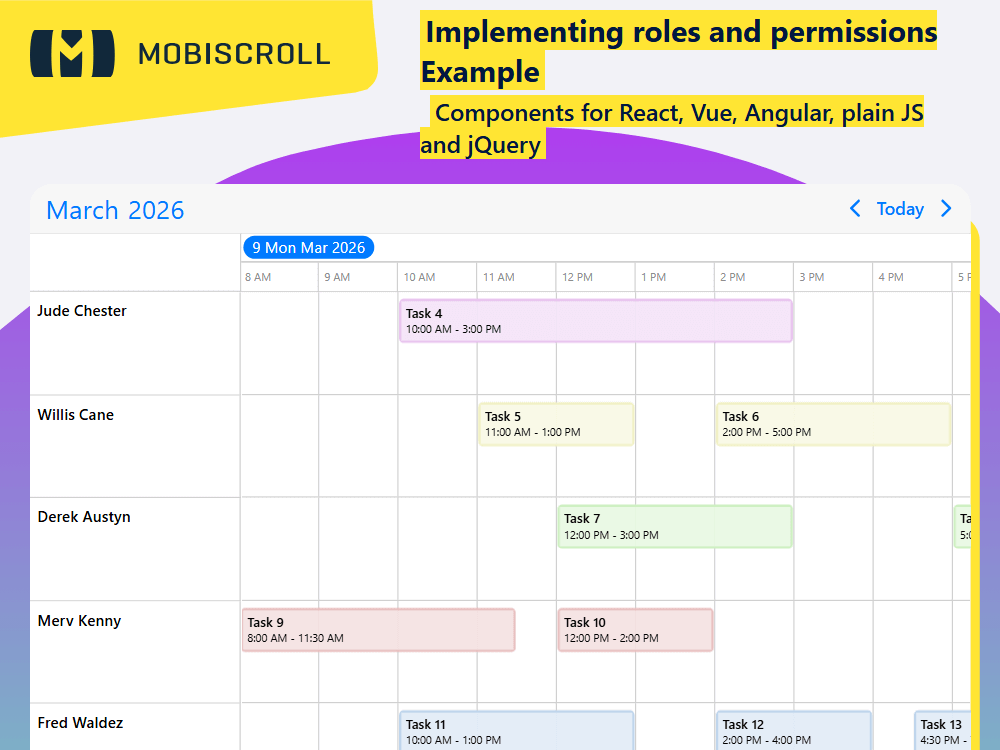 Manage access in the timeline by defining user roles and permissions. Control what each role can view, edit, or schedule.