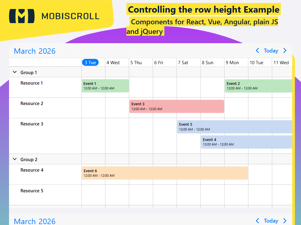Adjust the row height in the timeline using CSS. Fine-tune resource tracks for consistent spacing and improved readability.