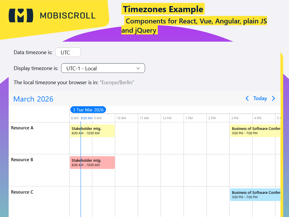 Manage event data across timezones in. Set a source timezone for your data and display events correctly in any user’s location.