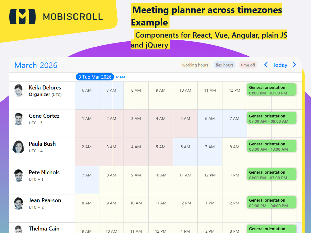 Schedule meetings across multiple timezones in. Validate team availability automatically and keep everyone in sync.